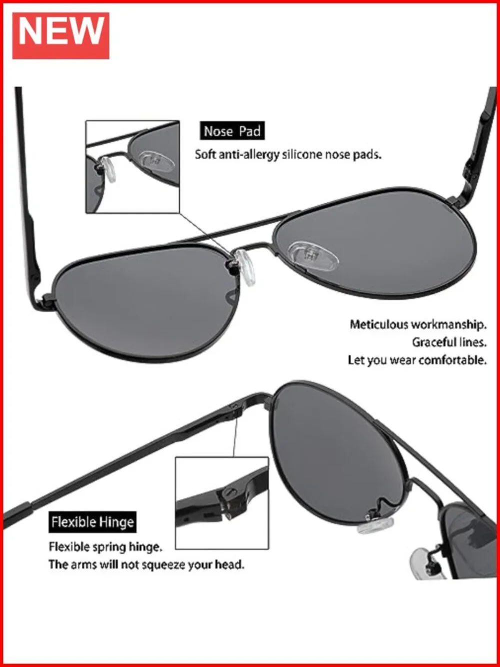 Polarized Aviator Sunglasses Metal Frame UV400 Protection Vintage Design